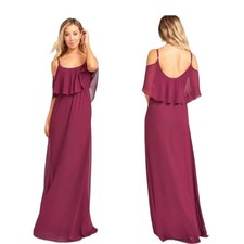 Show Me Your Mumu NEW Size Small Caitlin Ruffle Maxi Dress in Merlot Chiffon