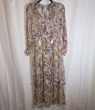 Anthropologie Marais Tiered Floral Chiffon Owl Maxi Dress Sz XS NO LINING 
