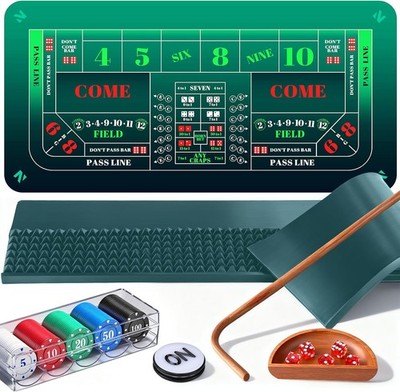 Craps Game Set: 35×70  Craps Tabletop Layout, 48X11 Rubber Diamond Pyramid Bumpe