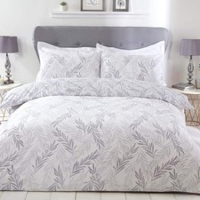Trailing Leaf Bedding Set with Pillowcases, Floral, Grey/White, Reversible...