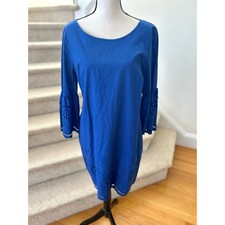 NWT Talbots Blue Cotton Eyelet Bell Sleeve Shift Dress