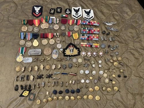 Vintage Military Junk Drawer Lot - WW2, Vietnam, Modern - Medals, Insignia, Pins