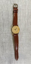 VTG Disney Mickey Mouse Quartz Watch Gold Brown ST Steel Made Japan 80/8520DS