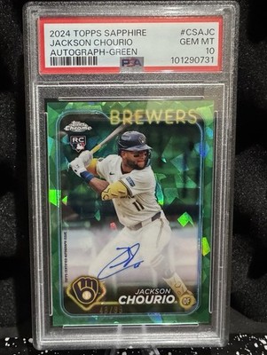 Jackson Chourio 2024 Topps Chrome Sapphire Green Auto Autograph RC /99 PSA 10