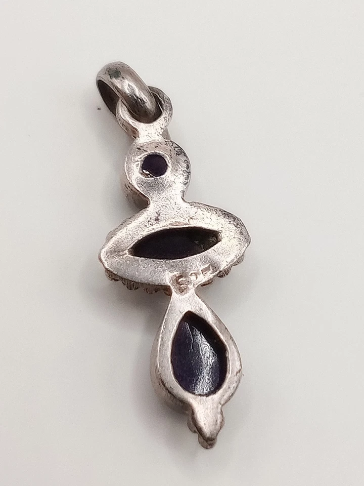 Ciondolo Charm Antico Vintage donna argento 925 Ametista Quarzo X Collana - Immagine 3 di 4
