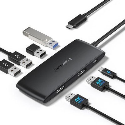 Lemorele Dockingstation Dual Monitor - 7-in-1 USB C Hub mit 2 HDMI schwarz 