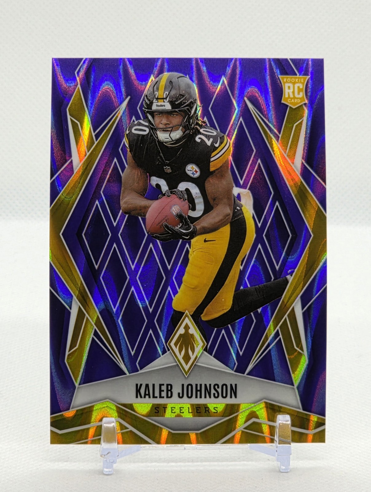 Kaleb Johnson RC #d /49 - 2025 Panini Phoenix - Purple Seismic #182 - Steelers!