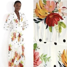 π$220 FARM RIO SZ SMALL NANAJU POLKA DOT FLORAL V NECK LONG SLEEVE MAXI DRESS