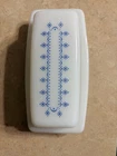 Vintage Pyrex Butter Dish White Milk Glass Blue Snowflake Garland No Chips