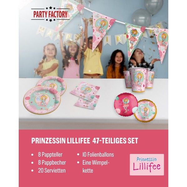 Prinzessin Lilifee 47-Tlg. Party Set – Deko Mit Folienballons Wimpel Servietten-image