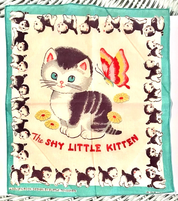 2 pañuelos vintage para niños gatito gatito tímido diseño de libro dorado Foto 2 de 4