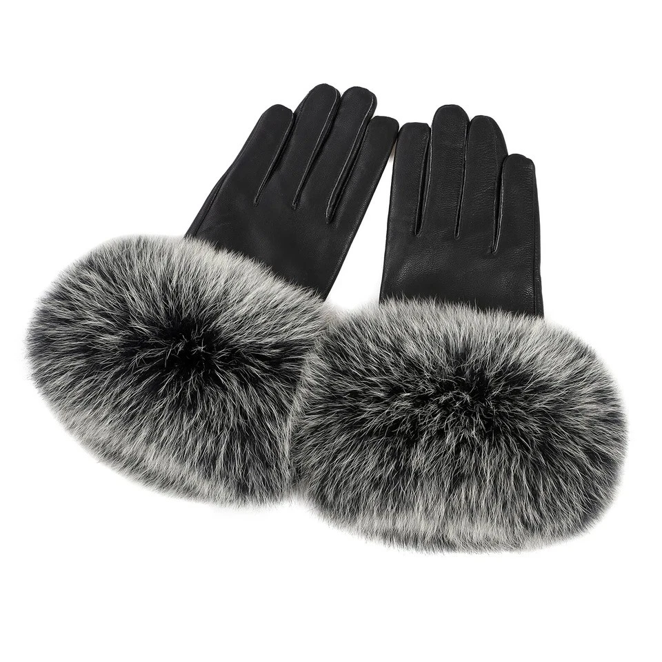Women Genuine Lambskin Leather Gloves with Real Fox Fur Trim Cuff Winter Warm
Opens in a new window 