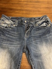 Miss Me Embellished Bootcut Blue Denim Jeans Women's Stretch Cotton Studded