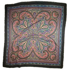 VTG Paisley 46x46 Square Scarf Black Fringe Multicolor Paisley Boho Retro Shawl