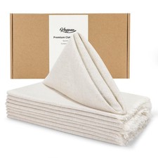 Beige Washable Linen Cotton Fringe Bulk Dinner Cloth Napkins 17x17 Inch 8 PCS