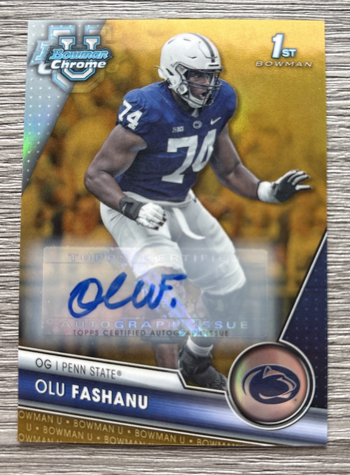 Olu Fashanu 2023 Bowman Chrome U 1st Bowman Gold Auto Refractor Penn State /50