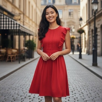 Banana Republic Petite 00 Red Fit Flare Dress Ruffle Sleeve Cocktail Party