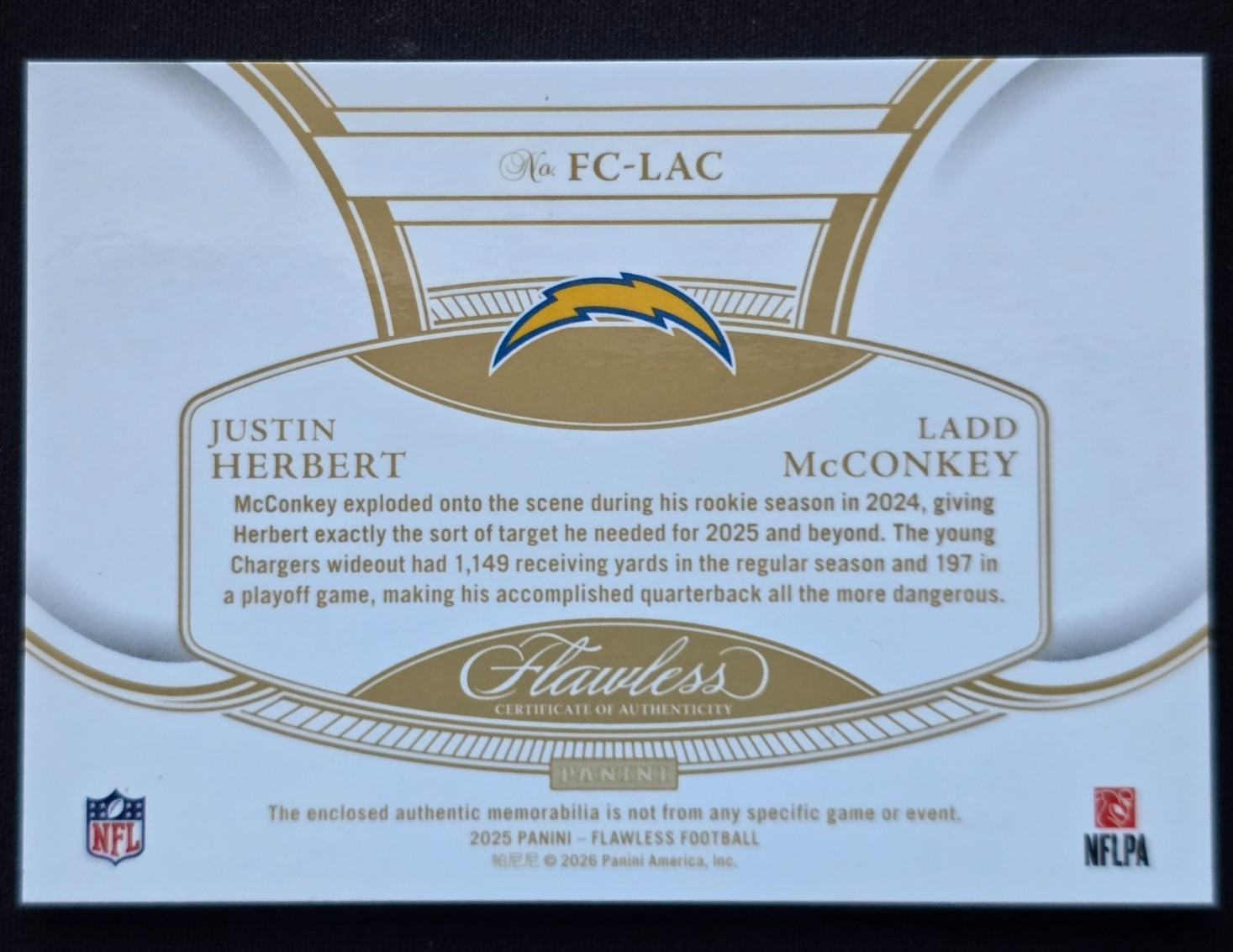 JUSTIN HERBERT LADD MCCONKEY 2025 Panini Flawless NFL Dual Logo Shield #1/1 view 2