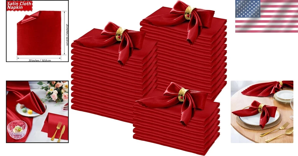 Stunning 100-Count Red Satin Dinner Napkins 20" x 20" – Soft & Wrinkle-Resistant - Image 2 of 4
