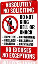 No Soliciting Sign - 11.8X7.8" Weatherproof Aluminum Door Sign, Do Not Knock Rin