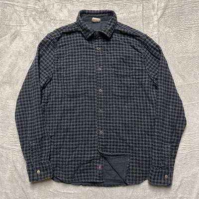 Faherty Shirt Mens Large Blue Gray Gingham Check Reversible Flannel Cotton