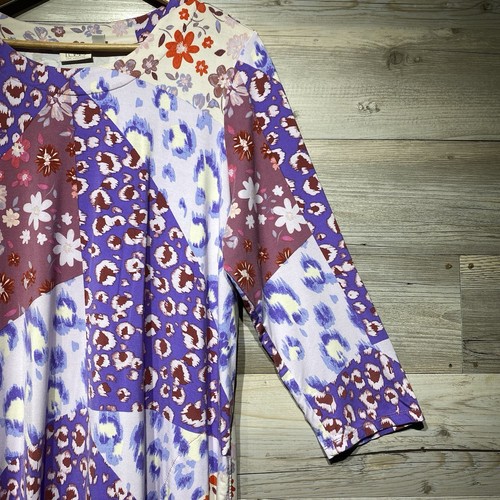 LOGO Lori Goldstein Tunika Top Gr. XL Patchwork Leopard Blumen mehrfarbig Tasche - Bild 2 von 7