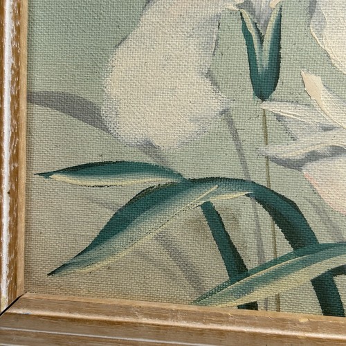 Pintura vintage de iris blancos con mariposa firmada por Marcia - Imagen 5 de 13