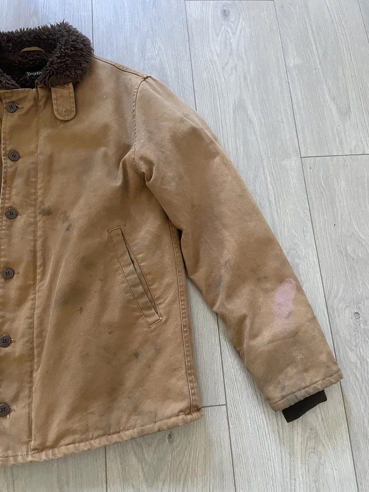 Brixton N1 Style Deck Jacket Worn in Stained Light Brown Size Small - Image 3 of 4