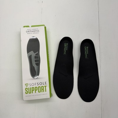 Sof Sole Orthotic Insoles Mens 9-10.5 Black Full Length Support Stability Pair