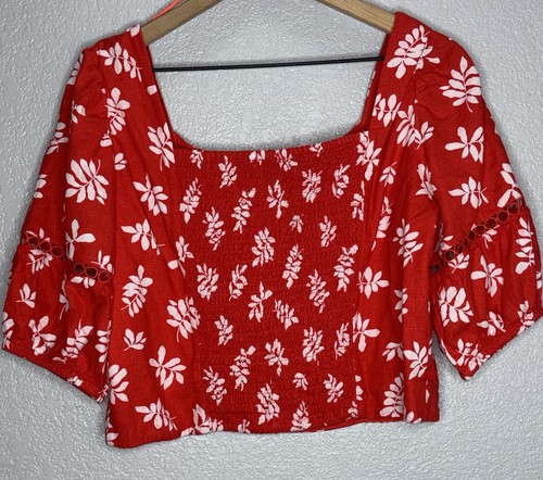 Ann Taylor Blättchen Square Neck Puffärmel Top Gr. 12 Leinenmischung - Bild 2 von 9