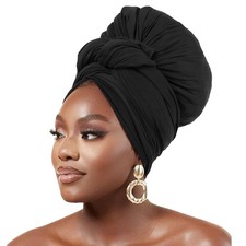 Head Wraps for Black Women Stretch Head Scarf Long African Hair Wraps, Black