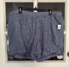 Old Navy Beach Linen Blend Pull On Shorts XL Blue Pockets High Rise 3.5 New