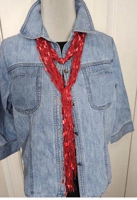 Scarf Red Necklace Fringe Ladder Yarn Trellis Ribbon Knotted Lightweight