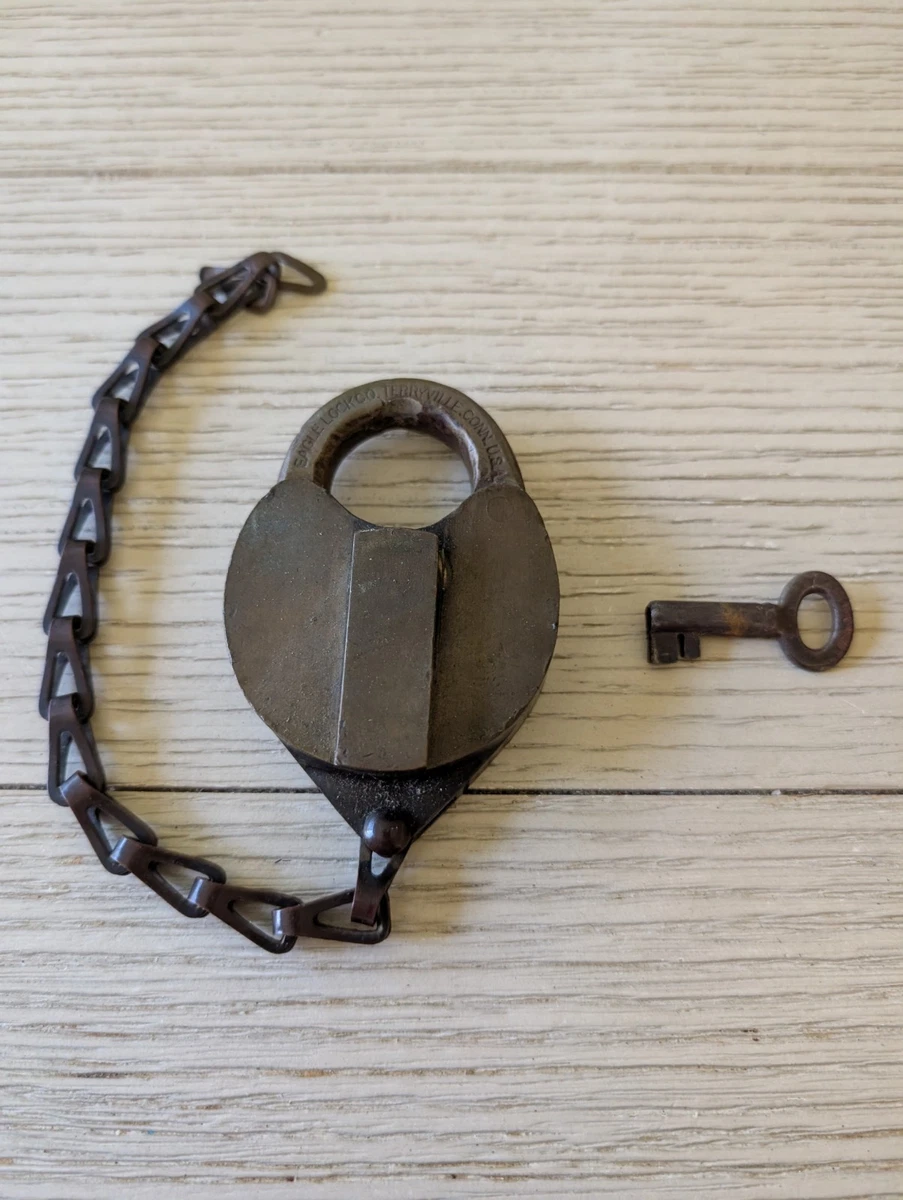RARE Antique Eagle Lock Co 6-Lever Padlock Key Blank - 1800's New Old Stock Cast Iron
