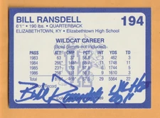 Bill Ransdell Kentucky Wildcats AUTO Signed 1989 Card Elizabethtown KY