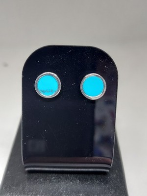 Sterling Silber Kinder/Erwachsene runde Türkis Ohrstecker 925