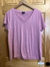 Splendid Womens  V-Neck T-Shirt Pink XL Short Sleeves