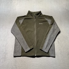 Eddie Bauer Youth Boys Medium 10/12 Full Zip Fleece Jacket Green Gray Colorblock