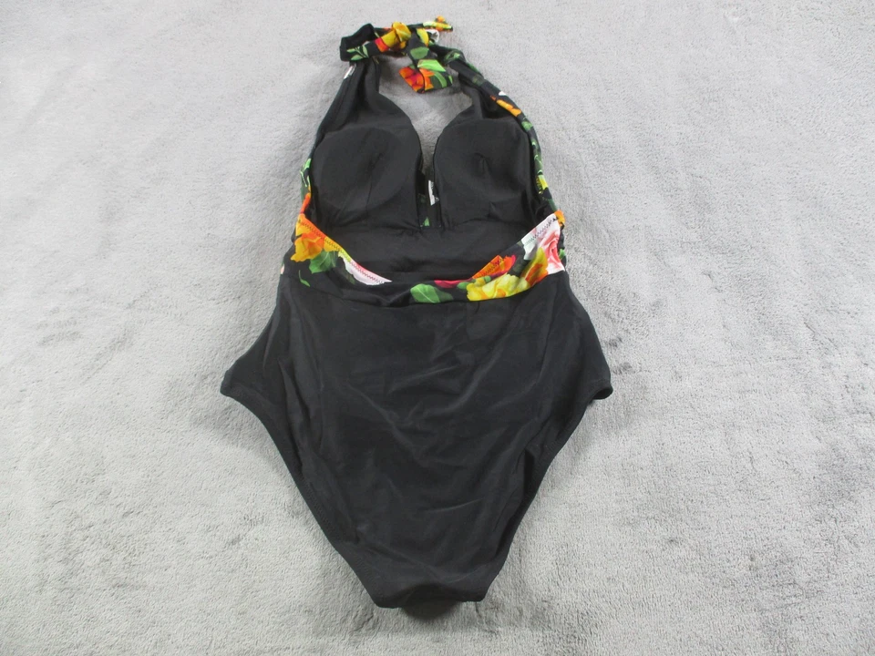 CUPSHE Swimsuit Womens Medium Black Floral One Piece Halter Ruched Tummy - Image 2 of 4