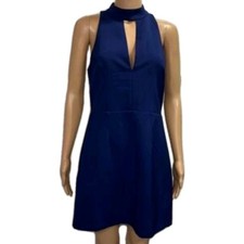NEW Express Blue Mock Neck Sleeveless Keyhole Sexy Sheath Dress Lace Back Size 6