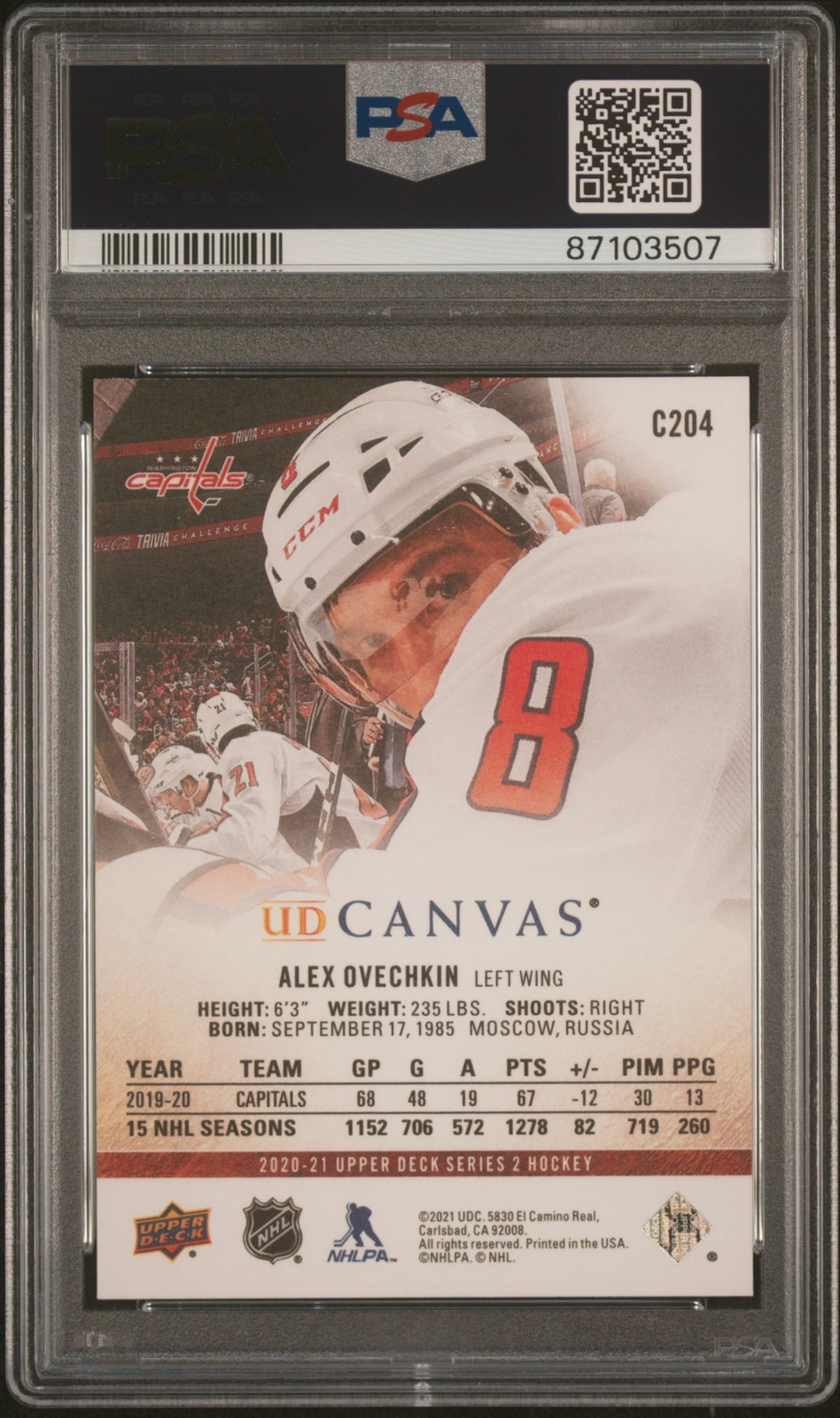2020 Upper Deck Ud Canvas #C204 Alex Ovechkin PSA 10 Alexander view 2
