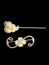VINTAGE STERLING SILVER 925 DOGWOOD BLOSSOM FLOWER BROOCH PIN NYE W/ STICKPIN