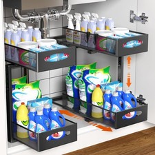 2 Pack Under Sink Storage, Height Adjustable Pull Out Under Sink Organiser