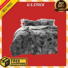 NEW Full/Queen Faux Fur Shaggy Comforter Set 3Pc Ultra Soft Sherpa Black Tie Dye