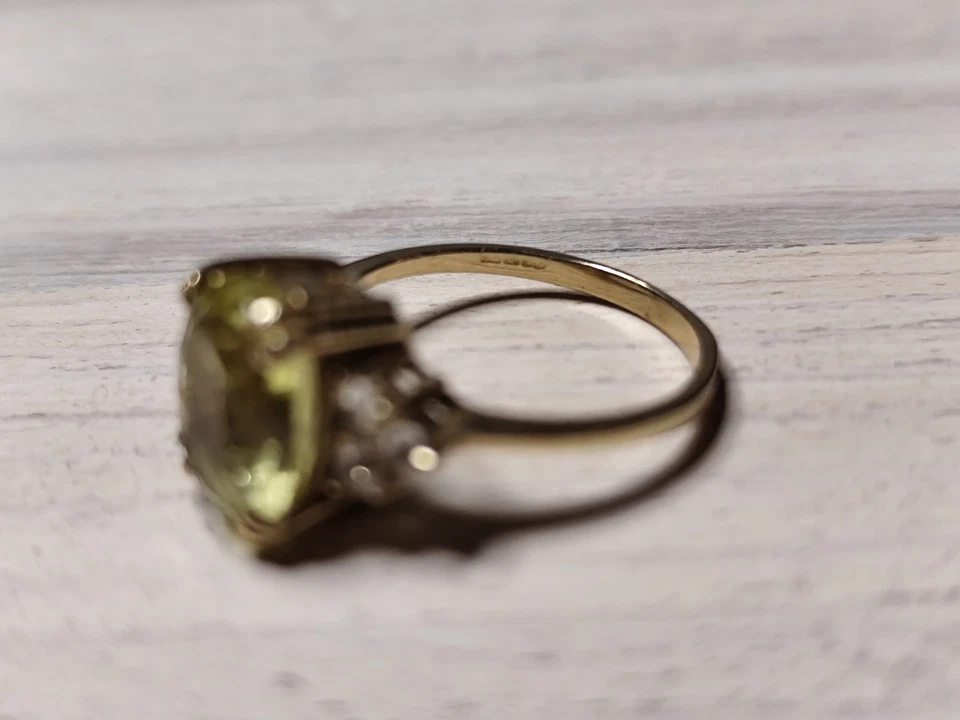 Anillo Oro 9ct con Berilo Limón Sello 375 Talla N Foto 3 de 4