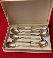 CAFFE CAPUCCINO SET 6 SPOONS WITH MOUNTED STONE IN HANDLE
