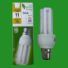 1x 11W (=60W) TESCO Low Energy Power Saving CFL Stick Light Bulbs BC B22 Lamp