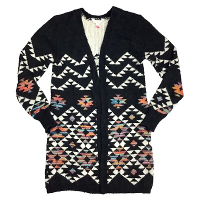 Long Aztec Western Open Front Cardigan Sweater Girls Jr M