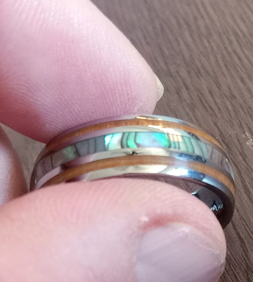 Anillo Manly Bands The Angler para hombre abulón/tungsteno 8 mm talla 12 Foto 4 de 4