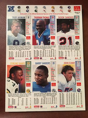 1993 Mcdonalds GameDay Football Cards Limited Edition Uncut Sheet